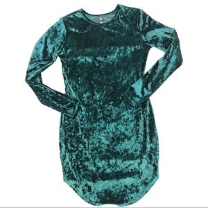 Crushed green velvet mini dress